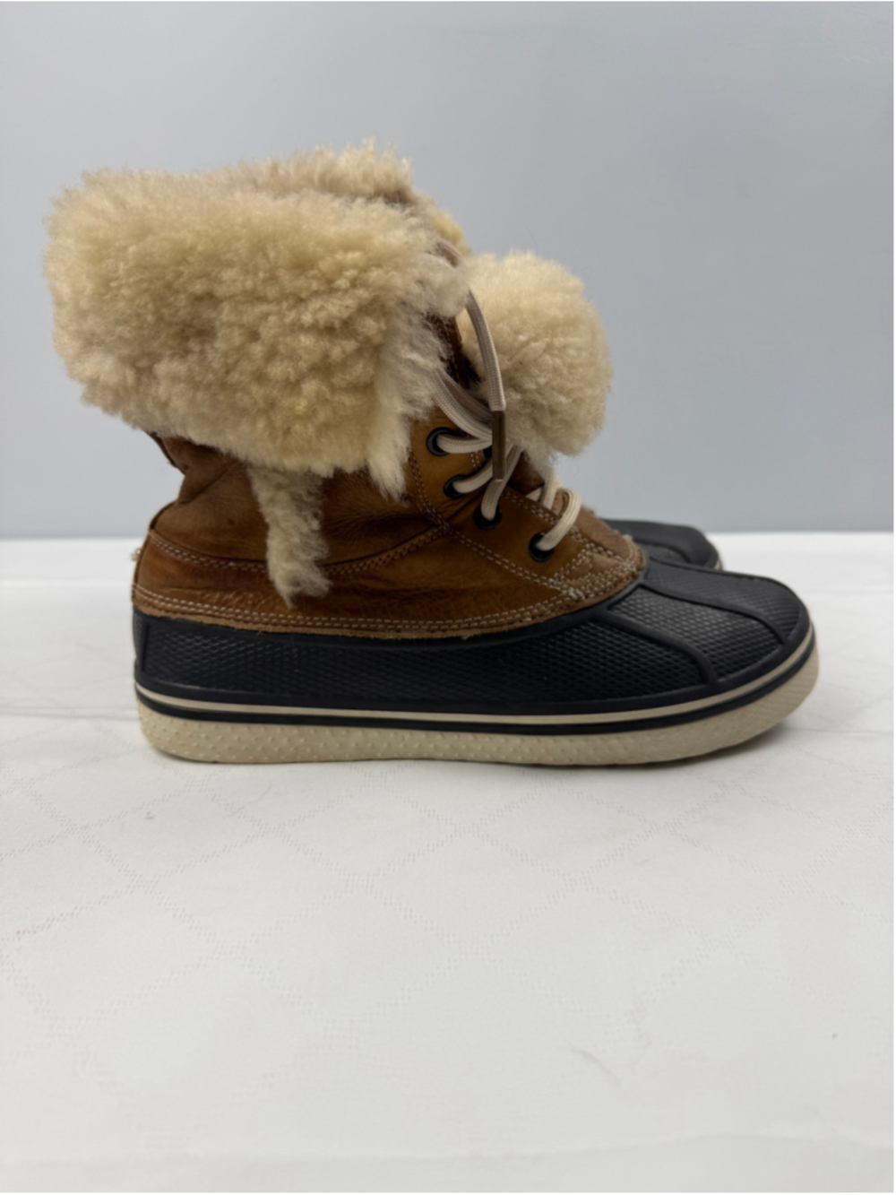 Crocs AllCast II Luxe Duck Winter Boots Tan Black Faux Fur Lined